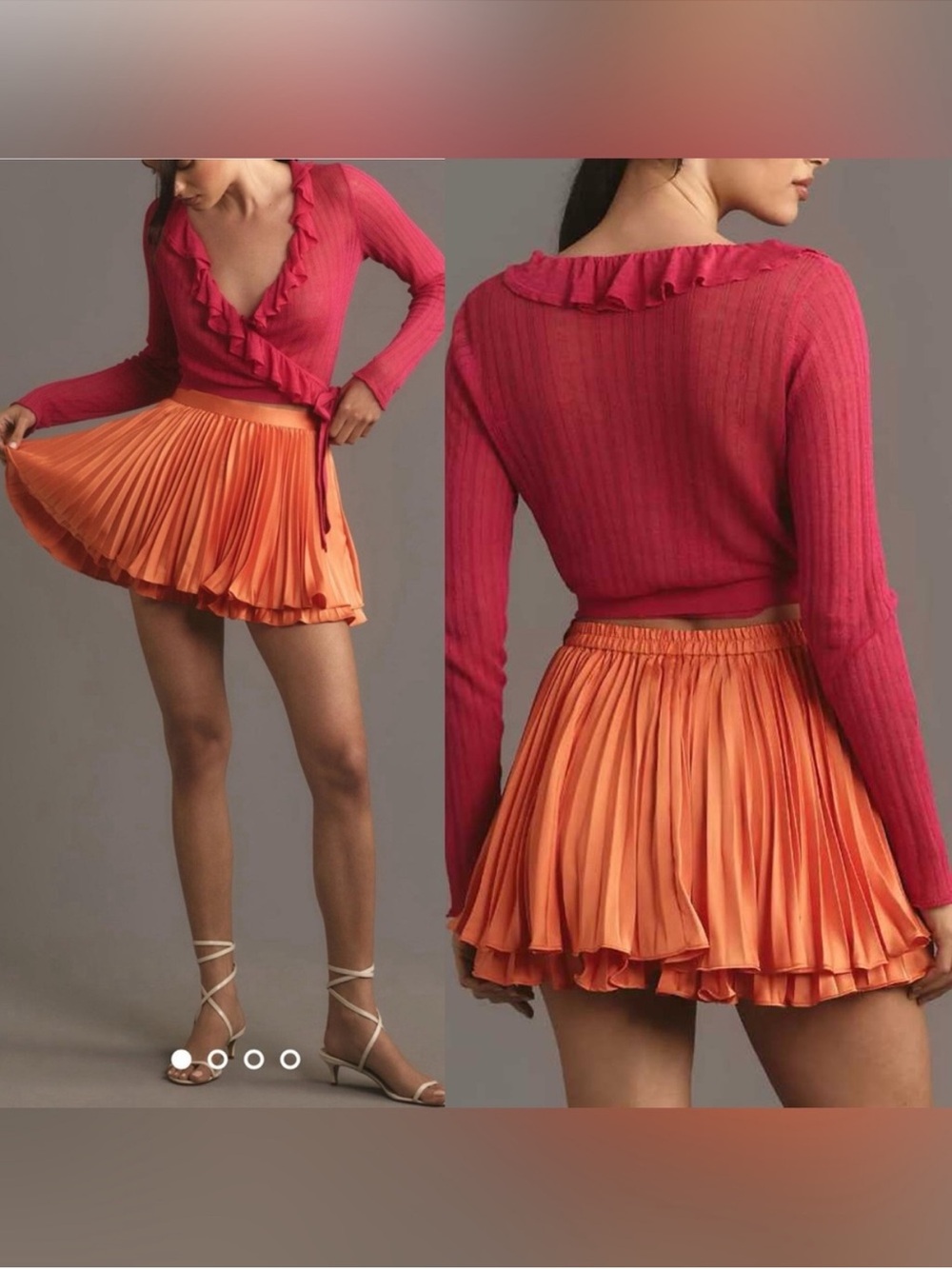 Hutch Orange Pleated Satin Mini Skirt